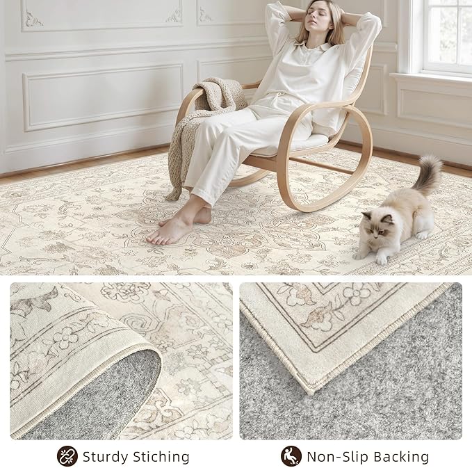 2'6''x8' Hallway Washable Runner Rug: Vintage Boho Neutral Kitchen Rug Soft - Image 6
