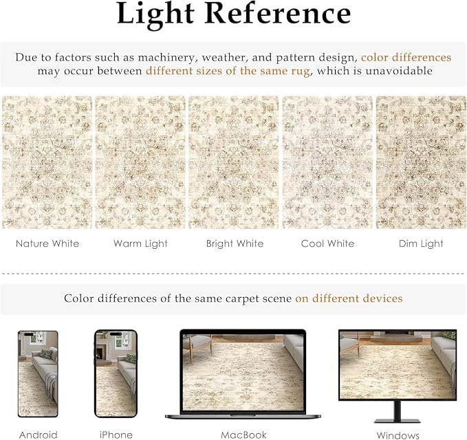 2'6x12 Washable Neutral Runner Rug Beige Vintage Hallway Kitchen Carpet - Image 9