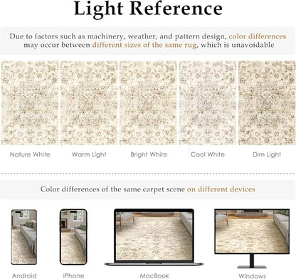 7x10 Washable Neutral Area Rug Beige Vintage Living Room Bedroom Carpet - Image 9