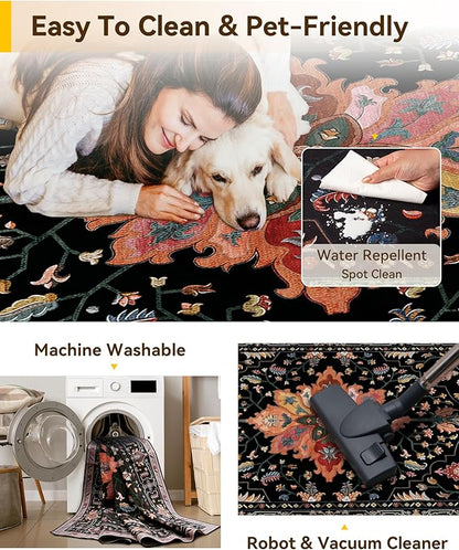 RELEANY Area Rugs 8'x10' Washable Non-Slip, Floral Vintage Distress Medallion - Image 5