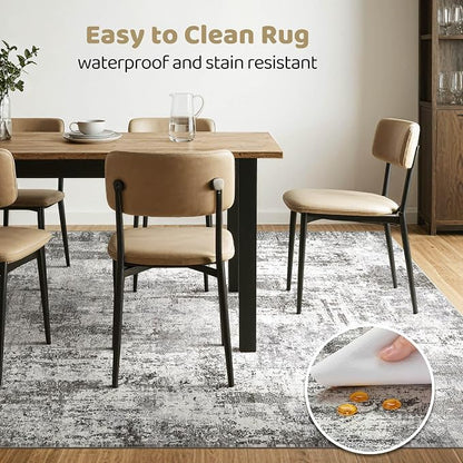 Area Rugs 9x12 Living Room: Washable Large Abstract Neutral Modern Soft Gray - Image 6
