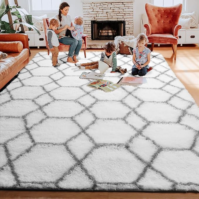 ONASAR Area Rugs for Bedroom Living Room, Fluffy 4x6 White and Grey Throw Rug - Image 8