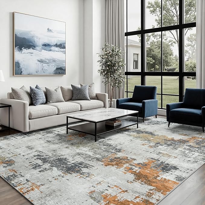 5x8 Area Rugs for Living Room Washable: Abstract Soft Thin Low Pile Grey Rug - Image 3