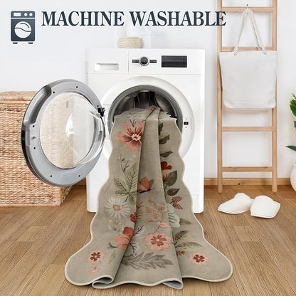 Lahome Floral Machine Washable Rug, 3x5 Rug Non Slip Soft Bedroom Rugs - Image 4