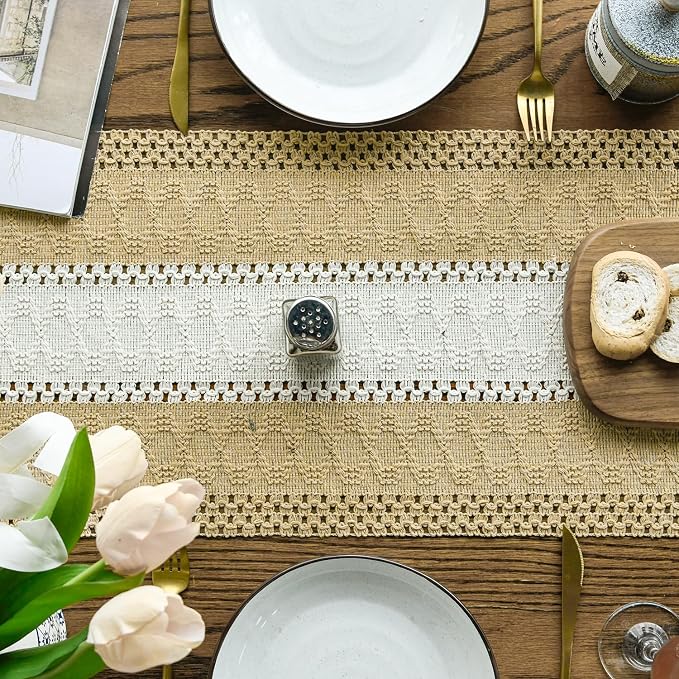 Artoid Mode Burlap Brown Farmhouse Woven Table Runner 12x90 Inch | Seasonal - Image 3