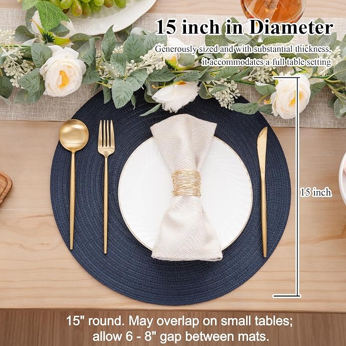 SHACOS Round Placemats Set of 8 Washable 15 inch Round Table Mats Cotton - Image 5