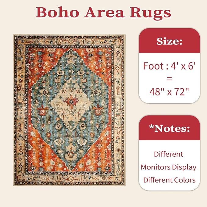 SERISSA Bedroom Rug 4x6 Boho Tribal Rug, Vintage Washable Area Rugs Non Slip - Image 7