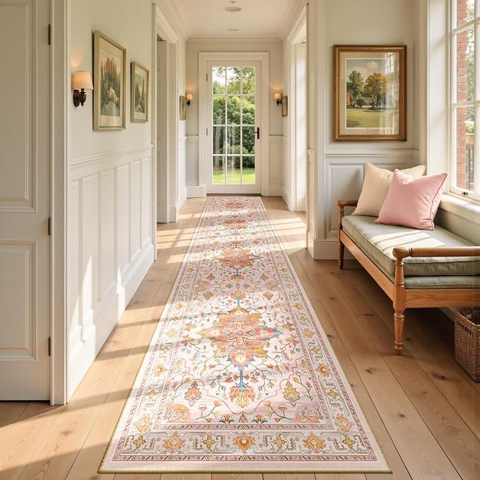 RELEANY Area Rugs Runner 2'6"x14' Washable Non-Slip, Floral Vintage Distress by RELEANY