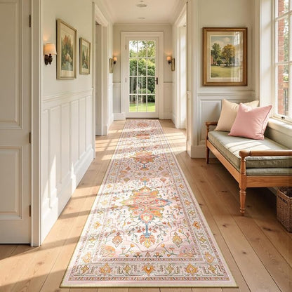 RELEANY Area Rugs Runner 2'6"x12' Washable Non-Slip, Floral Vintage Distress by RELEANY