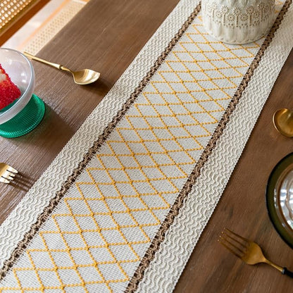 EMMTEEY Macrame Table Runner Boho Style 108 Inches Long, Hexagonal Yellow | - Image 4