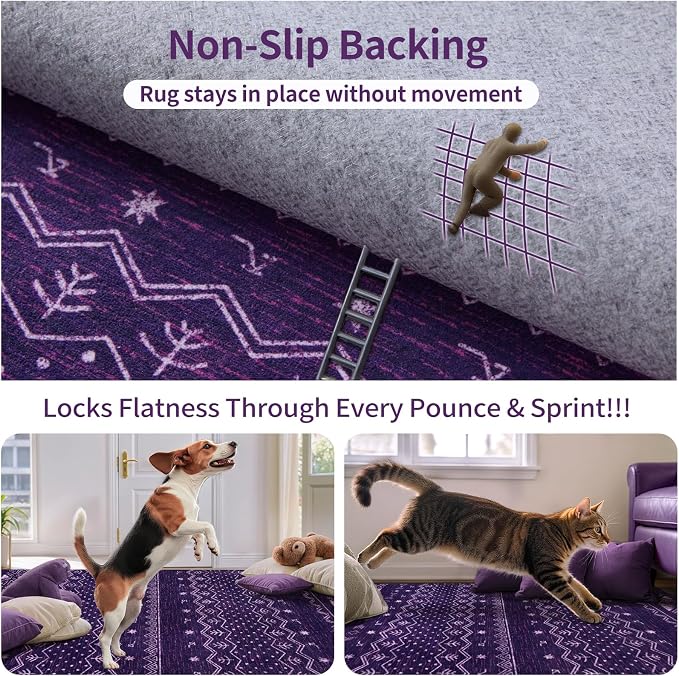 SERISSA 2x6 Kitchen Runner Rug, Washable Non-Slip Purple and White Boho Rug - Image 5