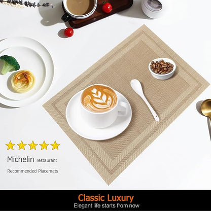 Khaki Vinyl Placemats Set of 6, Heat Resistant Table Placemats | 18x12 inch - Image 2