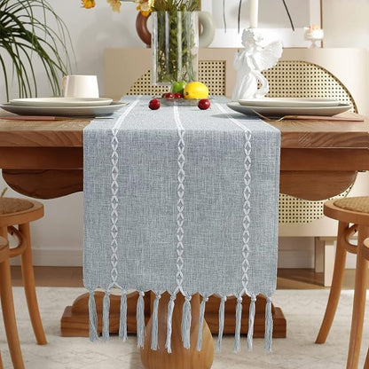 Wracra Rustic Linen Table Runner, Dusty Blue Table Runners 60 inches Long | by Wracra