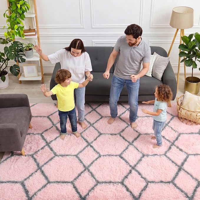 ONASAR 5x7 Area Rugs for Living Room Bedroom, Fluffy Pink and Grey Throw Rug - Image 3