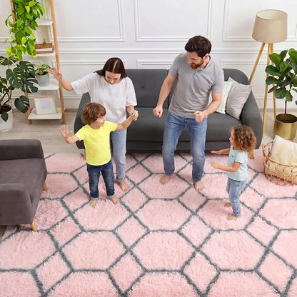 ONASAR 5x7 Area Rugs for Living Room Bedroom, Fluffy Pink and Grey Throw Rug - Image 3