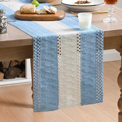 Artoid Mode Sky Blue Farmhouse Woven Table Runner 12x90 Inch | Holiday Rustic by ArtoidMode