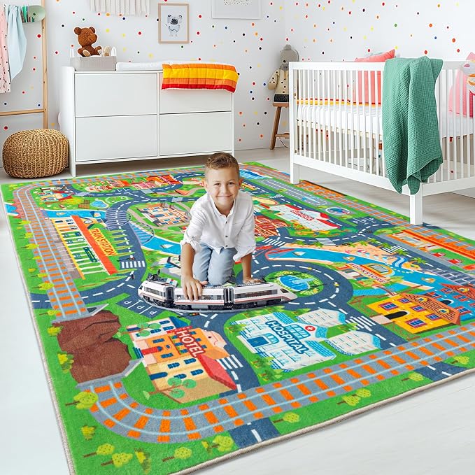 Car Rug Play Mat for Kids Toy Cars, Road Traffic Playmat for Kid Bedroom - Image 2