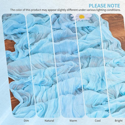 Showgeous 2 Pack Baby Blue Cheesecloth Table Runners Boho Wedding Decor | - Image 7