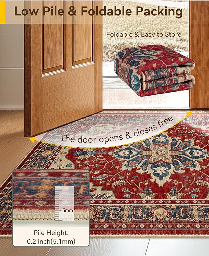 RELEANY Area Rugs Large 9'x12' Washable Non-Slip, Floral Vintage Distress - Image 5