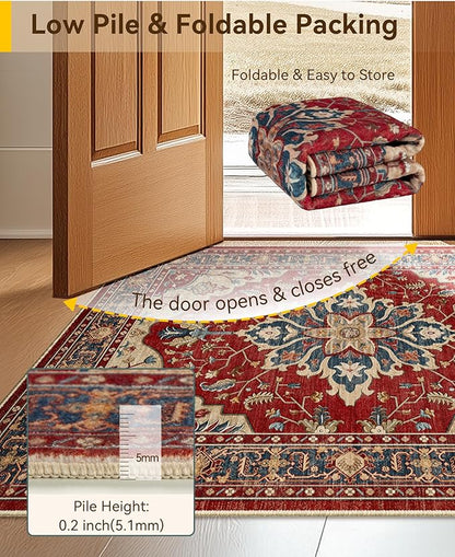RELEANY Area Rugs Large 9'x12' Washable Non-Slip, Floral Vintage Distress - Image 5
