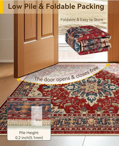 RELEANY Area Rugs Square 4ft Washable Non-Slip, Floral Vintage Distress - Image 3