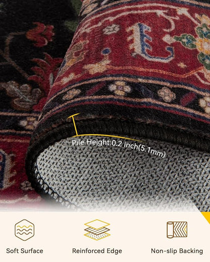 RELEANY Area Rugs Round 5ft Washable Non-Slip, Floral Vintage Distress - Image 3