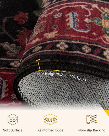 RELEANY Area Rugs Round 8ft Washable Non-Slip, Floral Vintage Distress - Image 4