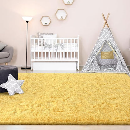FlyDOIT Large Area Rugs for Living Room, 5x8 Feet Yellow Shaggy Rug Fluffy - Image 4