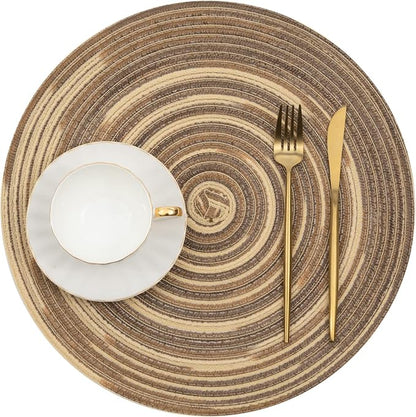 SHACOS Round Braided Placemats 15 inch Set of 4 Variegated Washable Kitchen - Image 2