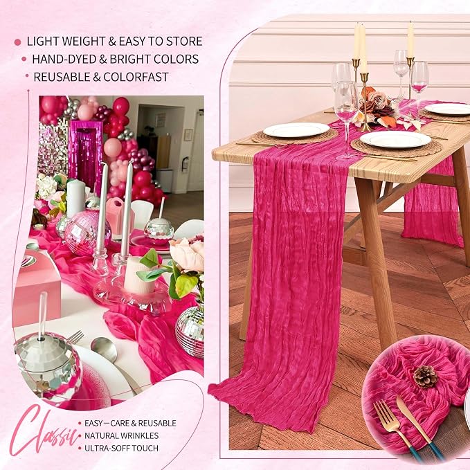 4 Pack Cheesecloth Table Runner 10FT Hot Pink Table Runner Boho Gauze Cheese - Image 5