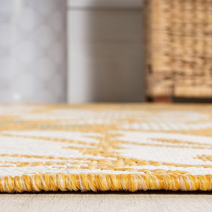 JONATHAN Y Floral Textured Weave Indoor Outdoor Area Rug 3X5 Yellow/Cream - Image 6