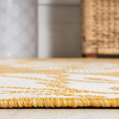JONATHAN Y Floral Textured Weave Indoor Outdoor Square Area Rug 5X5 Yellow/Cream - Image 6