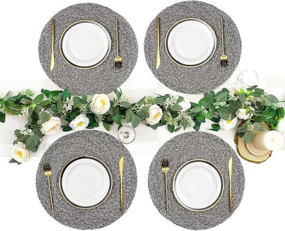SHACOS Round Braided Placemats Set of 6 Thick Woven Placemats Washable 15 inch - Image 7