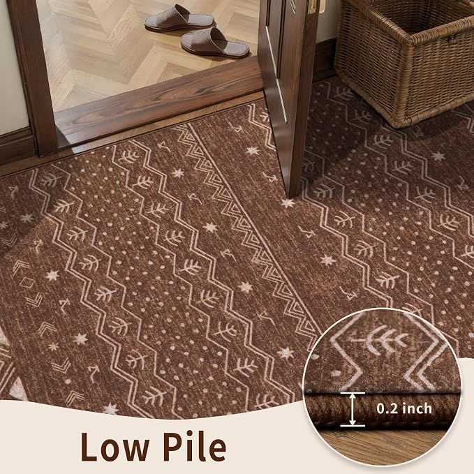 SERISSA 8x10 Area Rugs for Living Room, Washable Non-Slip Coffee Brown Boho Rug - Image 7