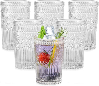 ZMOWIPDL Drinking Glasses Set of 6, 13oz Flower Design Clear Glass Cups | by ZMOWIPDL