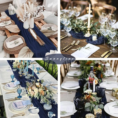 Navy Blue 10FT Cheesecloth Table Runner Gauze Fabric Runner - Image 6