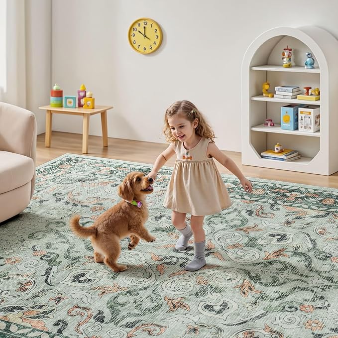 Lofus 9x12 Area Rug for Living Room, Sage Green Washable Area Rugs - Image 5