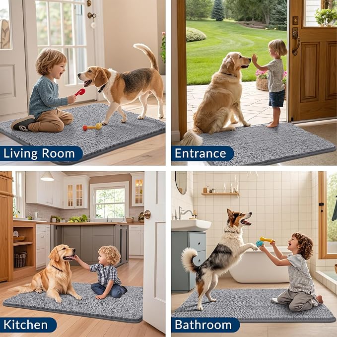 Smiry Dog Door Mat for Muddy Paws 70x35, Absorbent Dirt Trapper, Non-Slip - Image 7