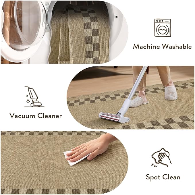 LIVEBOX Scalloped Easy Jute Checkered 3x5 Outdoor Rug, Washable Non-Slip Tan - Image 6