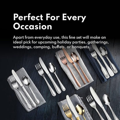 New Star Foodservice Rose Pattern 18/0 Stainless Steel Flatware Set, 60-Piece - Image 6