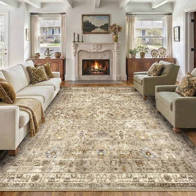 8x10 Area Rug for Living Room-Vintage Farmhouse Boho Floral Neutral Washable - Image 7