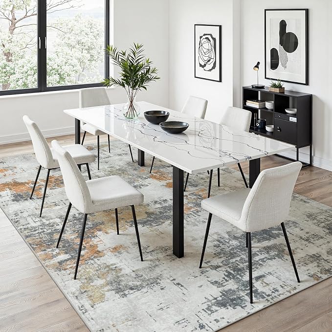 Area Rug 9x12 Living Room Rug Washable: No-Slip Abstract Soft Thin Large Grey - Image 6