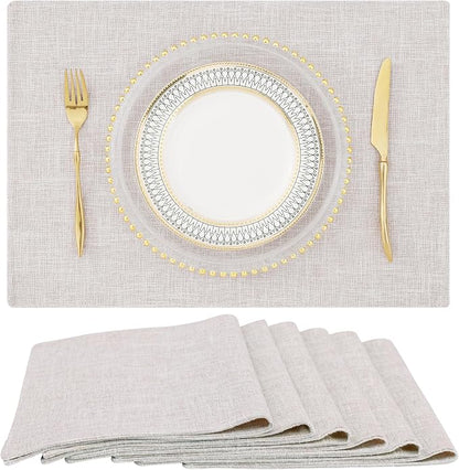 Faux Cotton Linen Placemats Set of 6, Cloth Washable Farmhouse Dining Table Mats by homing