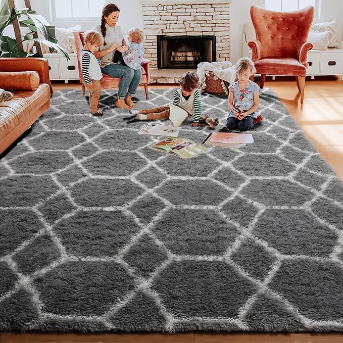 ONASAR Area Rugs for Bedroom Living Room, 4x6 Fluffy Grey and White Floor Rug - Image 8