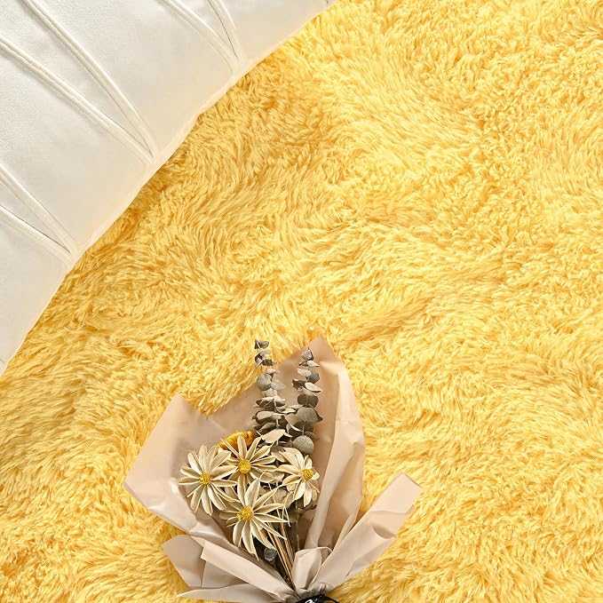 FlyDOIT Large Area Rugs for Living Room, 5x8 Feet Yellow Shaggy Rug Fluffy - Image 5
