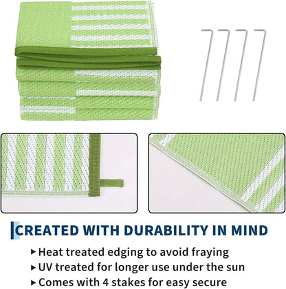 Garvee Waterproof Outdoor Rug 8x10, Checkered Foldable Plastic Straw Patio - Image 4