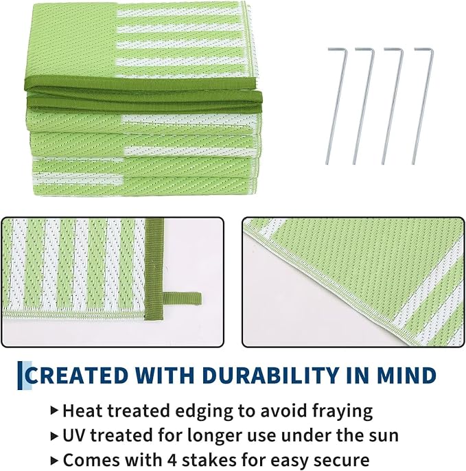 Garvee Waterproof Outdoor Rug 10x14, Checkered Foldable Plastic Straw Patio - Image 4