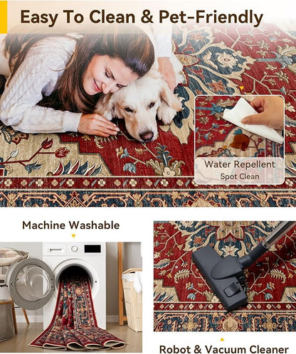 RELEANY Area Rugs Runner 2'6"x8' Washable Non-Slip, Floral Vintage Distress - Image 4