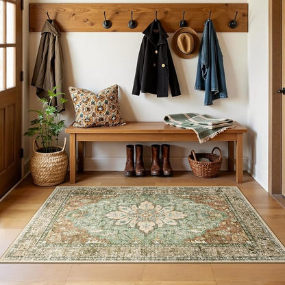 RELEANY Area Rugs 3'x5' Washable Non-Slip, Floral Vintage Distress Medallion - Image 2
