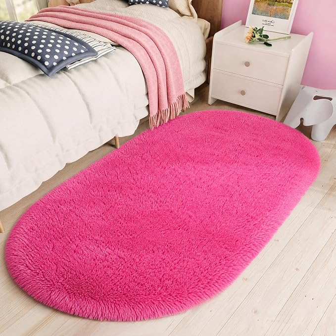 LOCHAS Bedroom Rug 2.6' x 5.3', Hot Pink Fluffy Shaggy Area Rug by LOCHAS